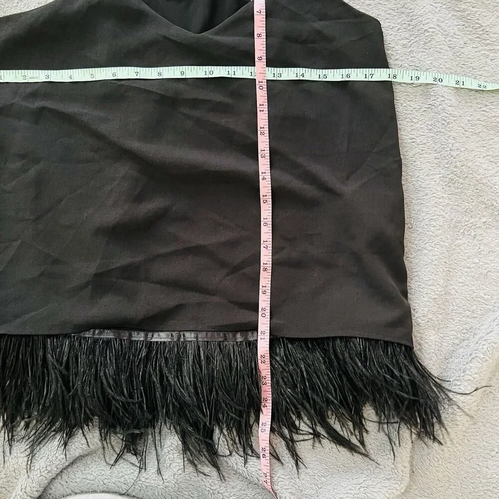 Amaryllis Spaghetti Strap Camisole Feather Trim Blouse Black Small Lined - Picture 9 of 10